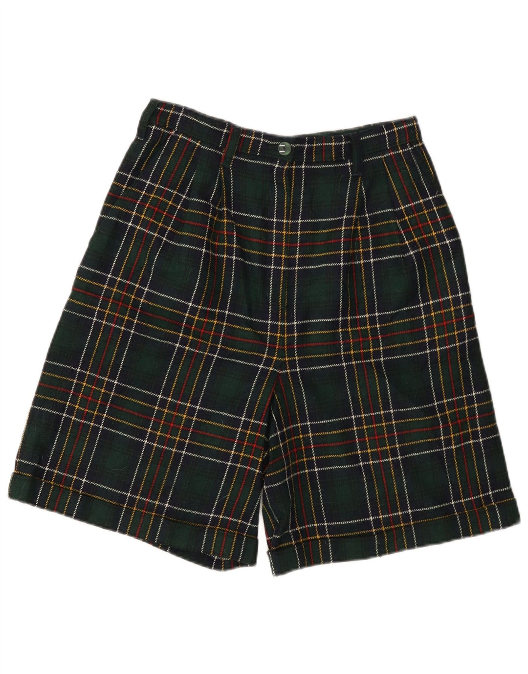 Pantaloncini casual a vita alta da donna VINTAGE W28 scozzese verde medio