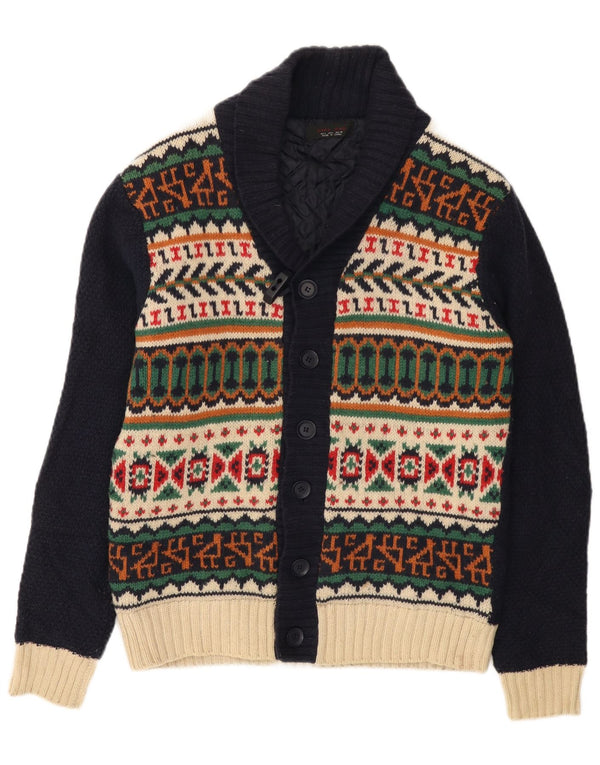 Giubbotto bomber slim in maglia da uomo Zara UK 40 grande lana Fair Isle blu navy