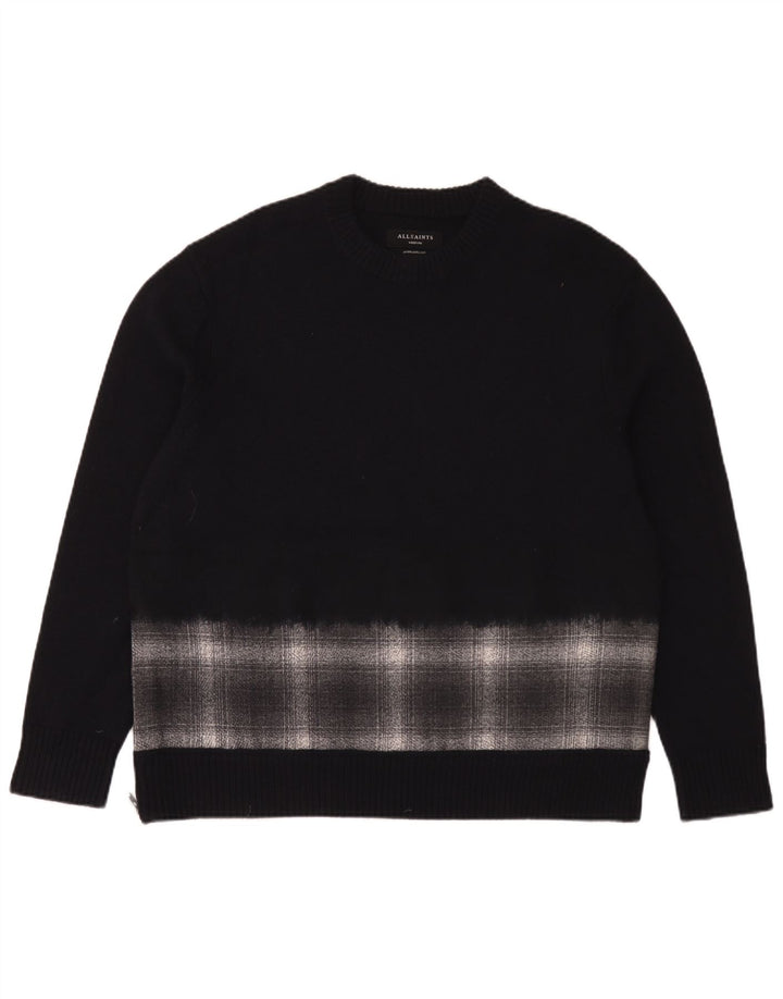 Maglione maglione girocollo oversize da uomo di All Saints a quadri blu navy medio
