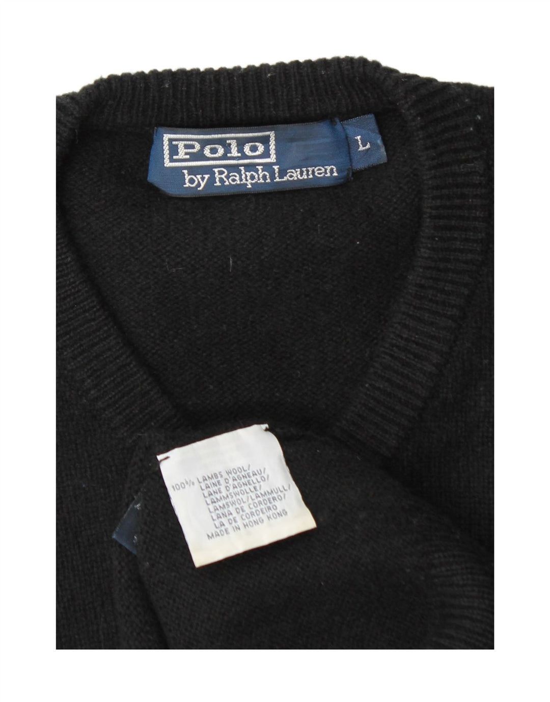 Polo Ralph Lauren Maglione da uomo con scollo a V, grande lana d'agnello nera