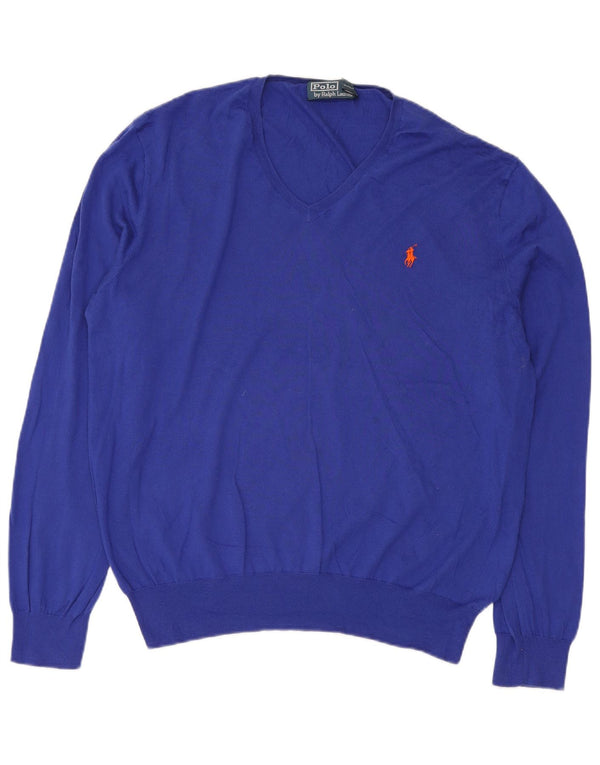 Polo Ralph Lauren Maglione da uomo con scollo a V XL in cotone blu