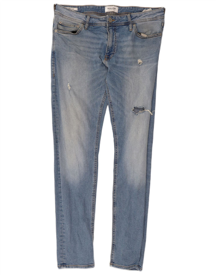 JACK & JONES Jeans skinny effetto consumato Liam da uomo W34 L32 Blu