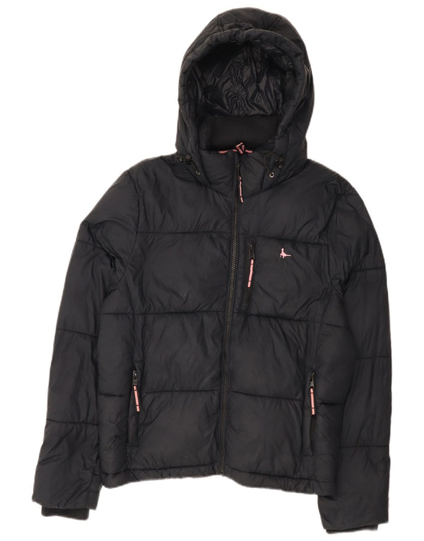 Giacca imbottita con vestibilità rilassata con cappuccio da donna Jack Wills UK 10 piccola blu navy