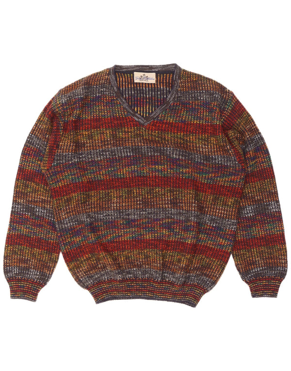 Maglione George da uomo con scollo a V IT 50 Lana a righe multicolori medie
