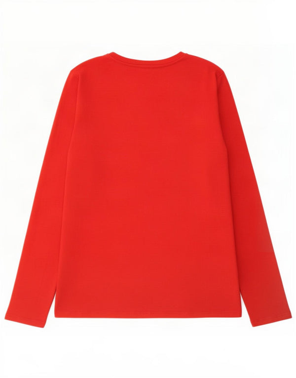 Top da donna Benetton manica lunga UK 14 grande rosso cotone