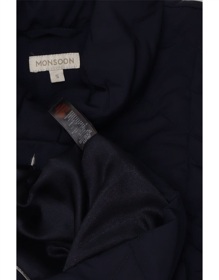 Cappotto imbottito da donna MONSOON UK 10 piccolo in poliestere blu navy