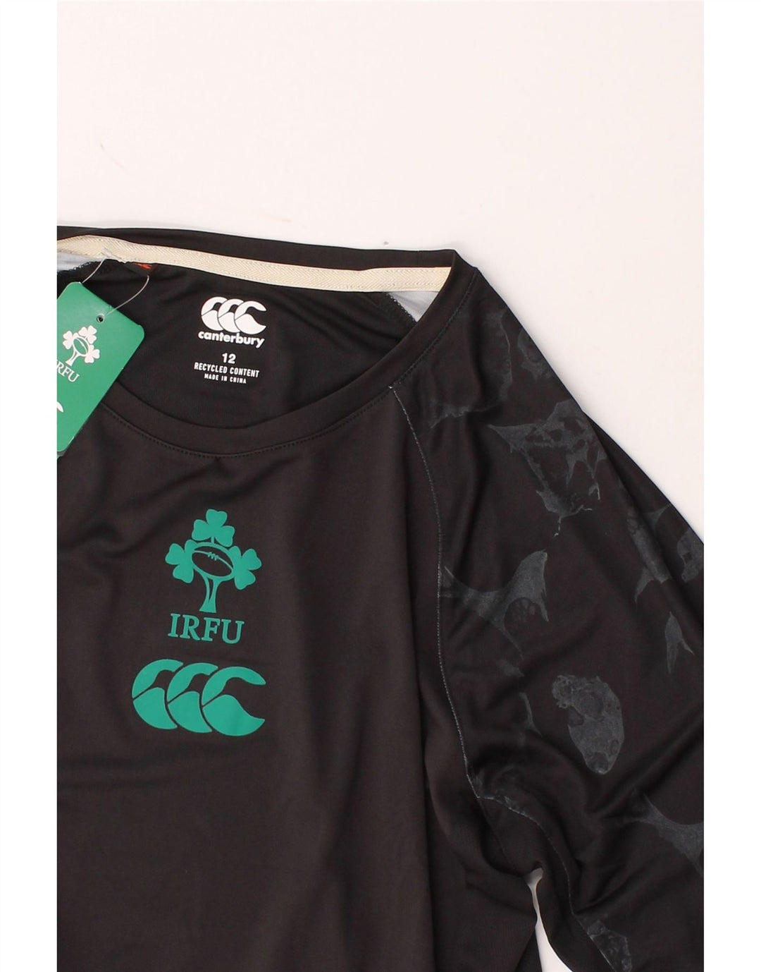 CANTERBURY Womens Graphic Top Long Sleeve UK 12 Medium Black Polyester Vintage Canterbury and Second-Hand Canterbury from Messina Hembry 