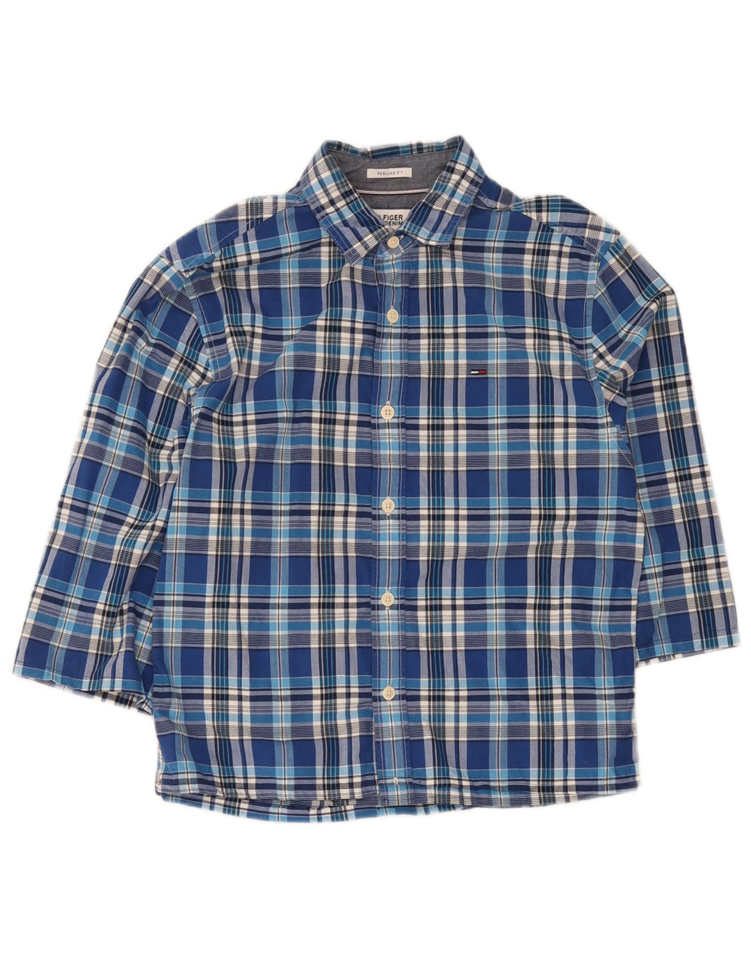 Tommy Hilfiger Camicia da uomo con vestibilità regolare e maniche a 3/4, piccolo scozzese blu