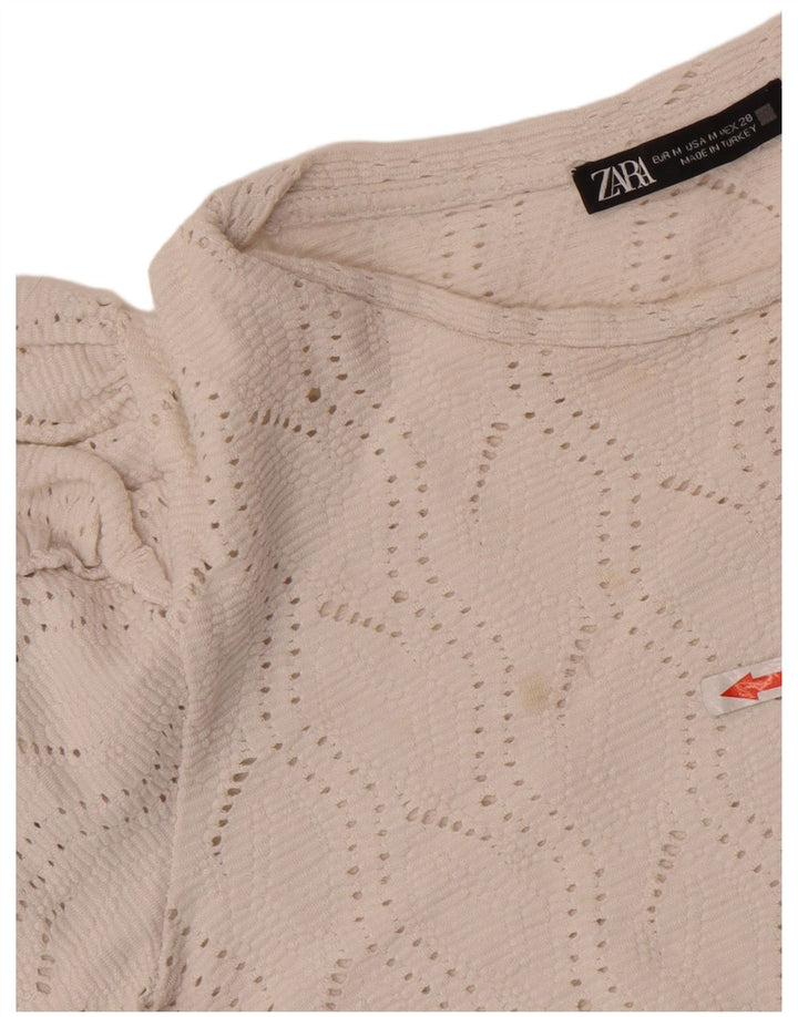 Top corto da donna Zara in camicetta UK 12 cotone bianco medio