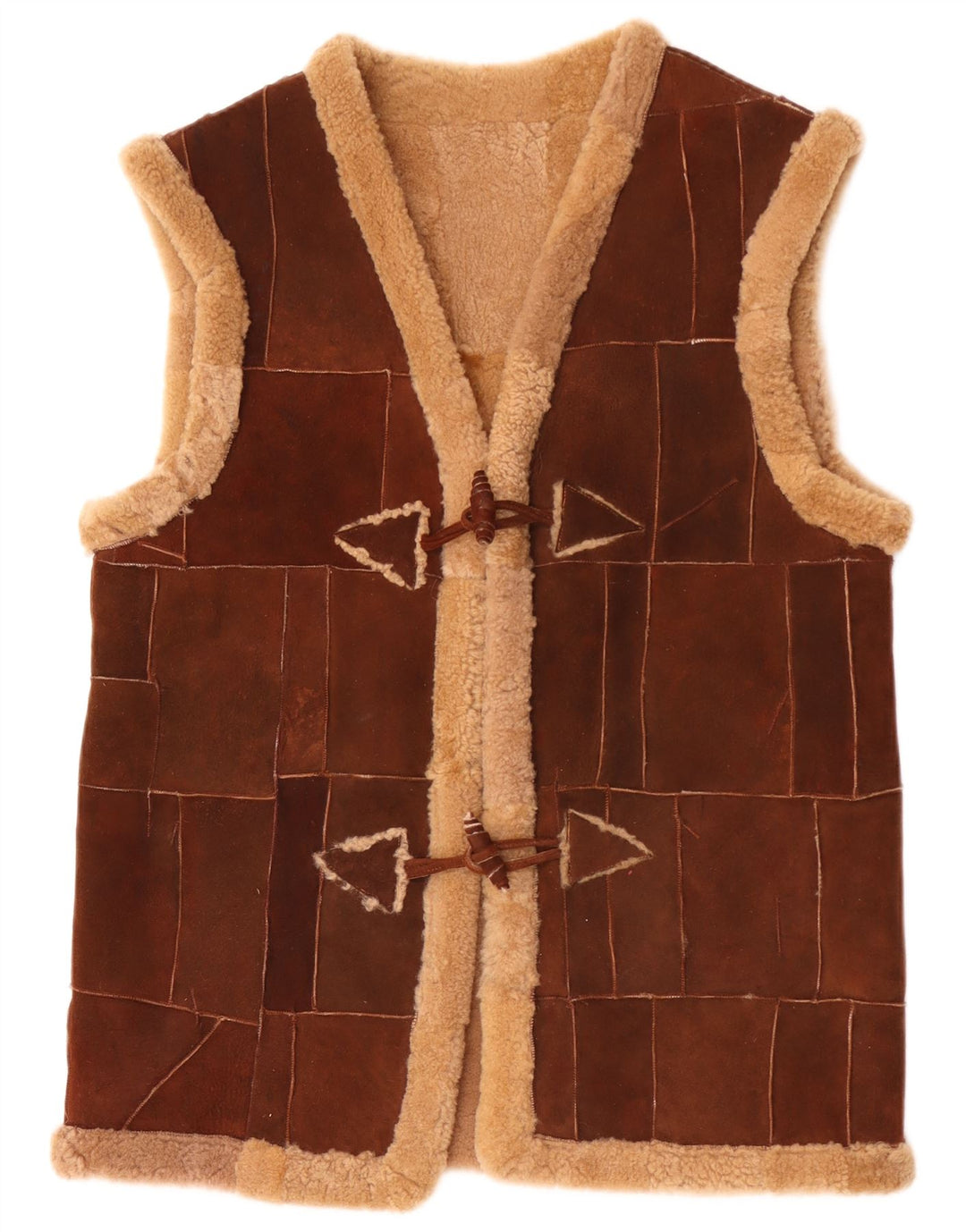 Gilet vintage da uomo in shearling UK 40 grande marrone