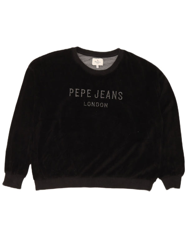 PEPE JEANS Felpa con grafica oversize da donna UK 18 XL Nera