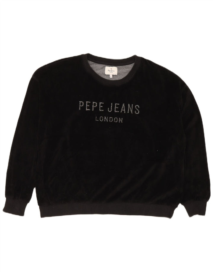PEPE JEANS Felpa con grafica oversize da donna UK 18 XL Nera