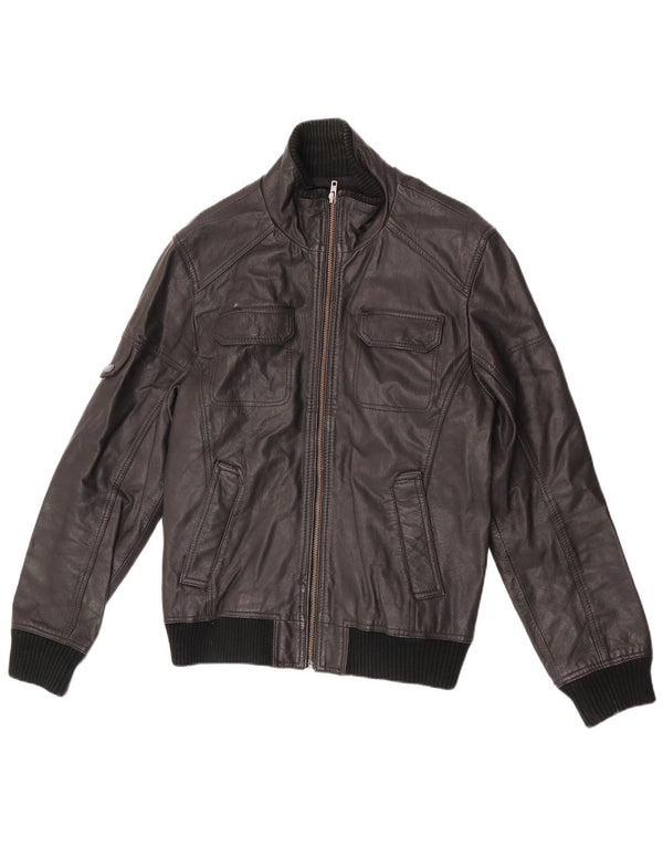 Giacca in pelle bomber da uomo Jack & Jones UK 40 grande nera