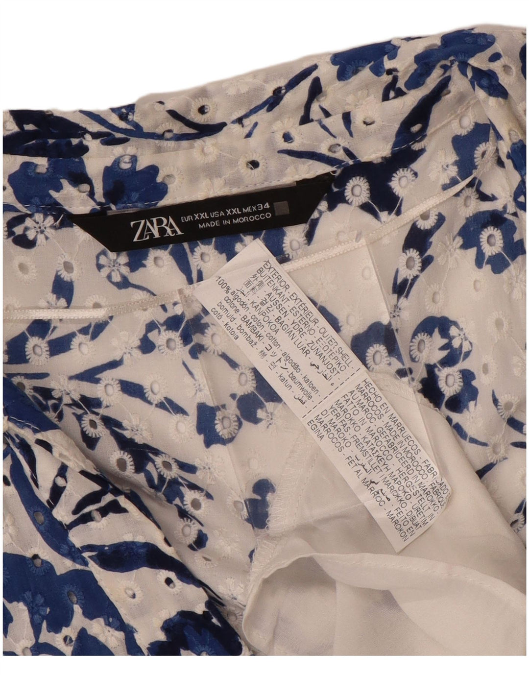 Abito lungo da donna a maniche corte ZARA UK 20 2XL cotone floreale blu