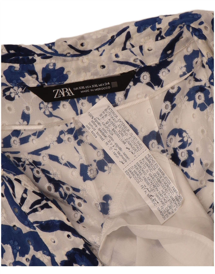 Abito lungo da donna a maniche corte ZARA UK 20 2XL cotone floreale blu