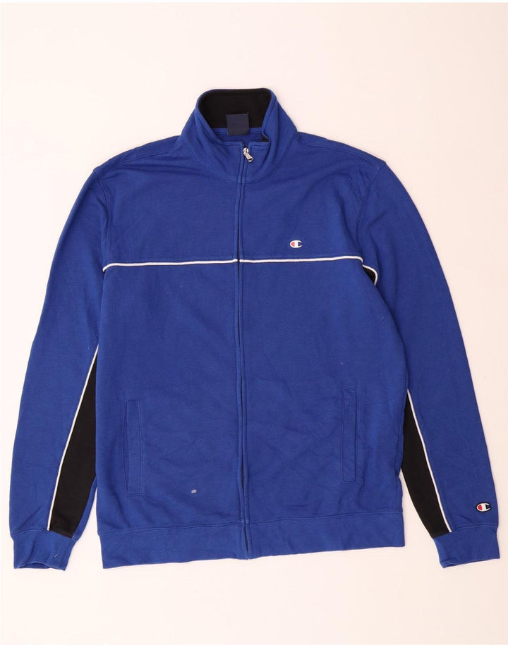 CHAMPION Mens Tracksuit Top Jacket Large Blue Colourblock Cotton