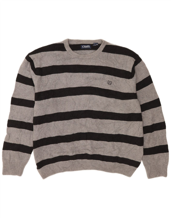 Maglione maglione girocollo da uomo Chaps 2XL cotone a righe grigie