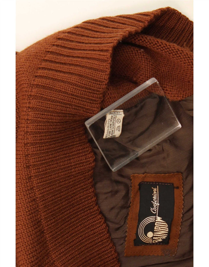Maglione cardigan da uomo vintage in pelle marrone medio