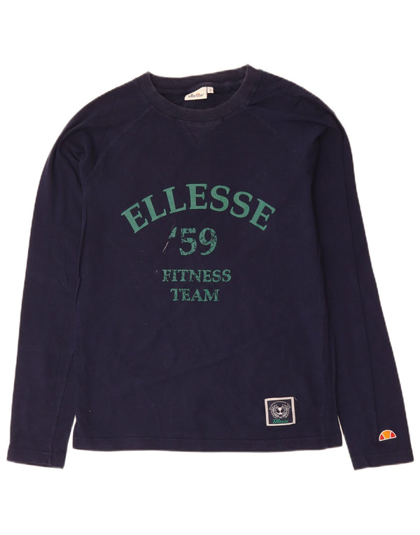 ELLESSE Top grafico da uomo a maniche lunghe piccolo in cotone blu navy