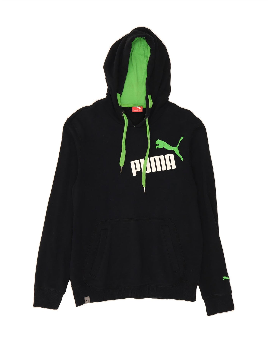 PUMA Mens Graphic Hoodie Jumper Small Black Cotton Vintage Puma and Second-Hand Puma from Messina Hembry 