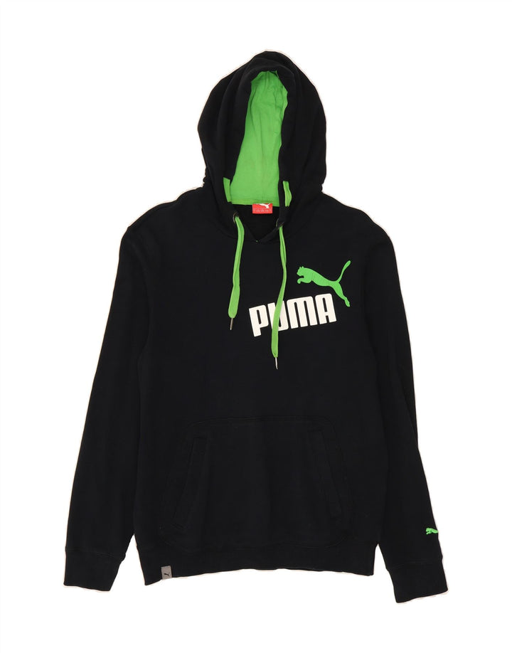 PUMA Mens Graphic Hoodie Jumper Small Black Cotton Vintage Puma and Second-Hand Puma from Messina Hembry 