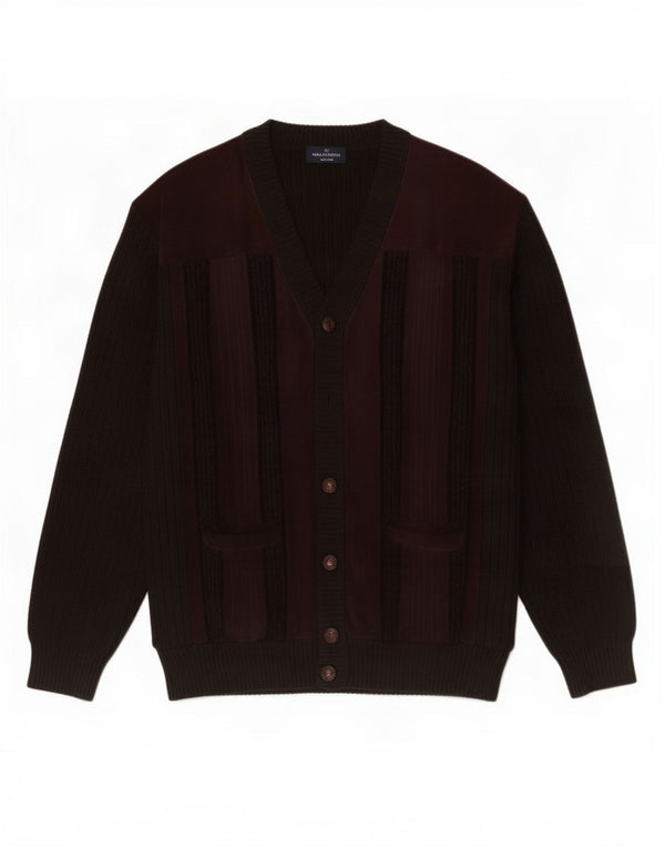 Maglione cardigan in pelle scamosciata da uomo Malagrida grande in pelle marrone