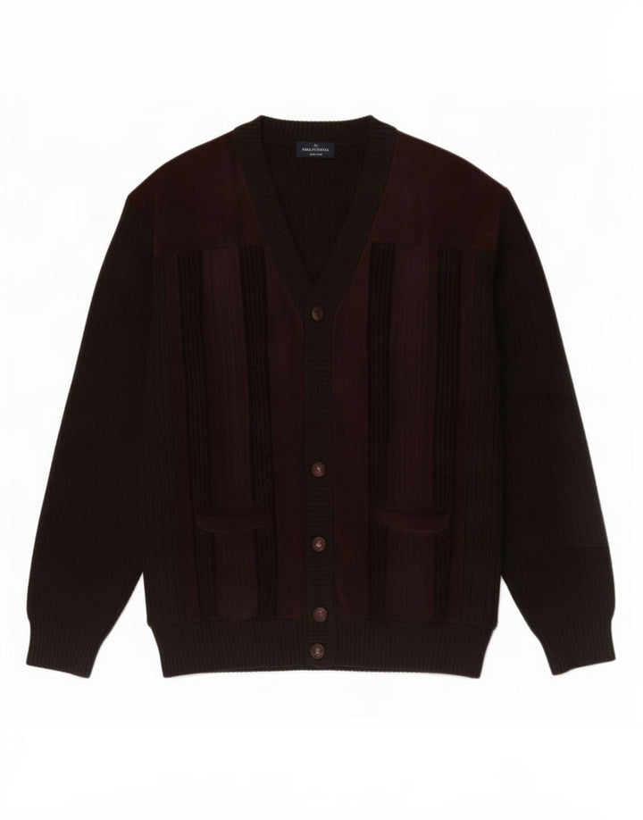 Maglione cardigan in pelle scamosciata da uomo Malagrida grande in pelle marrone