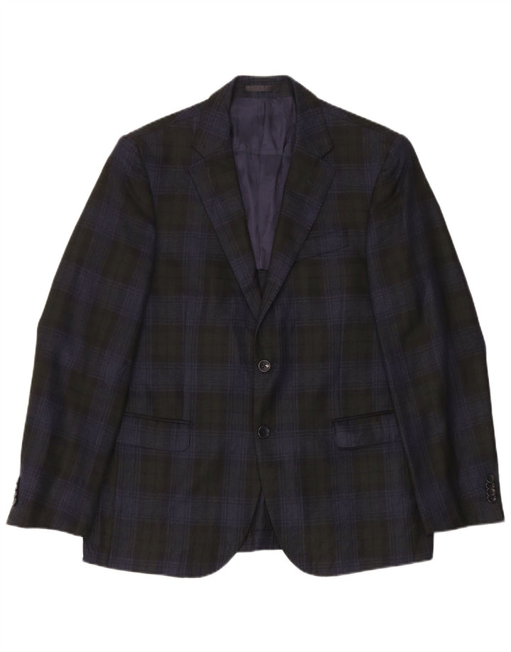 Giacca blazer vintage da uomo a 2 bottoni a quadri blu navy medio