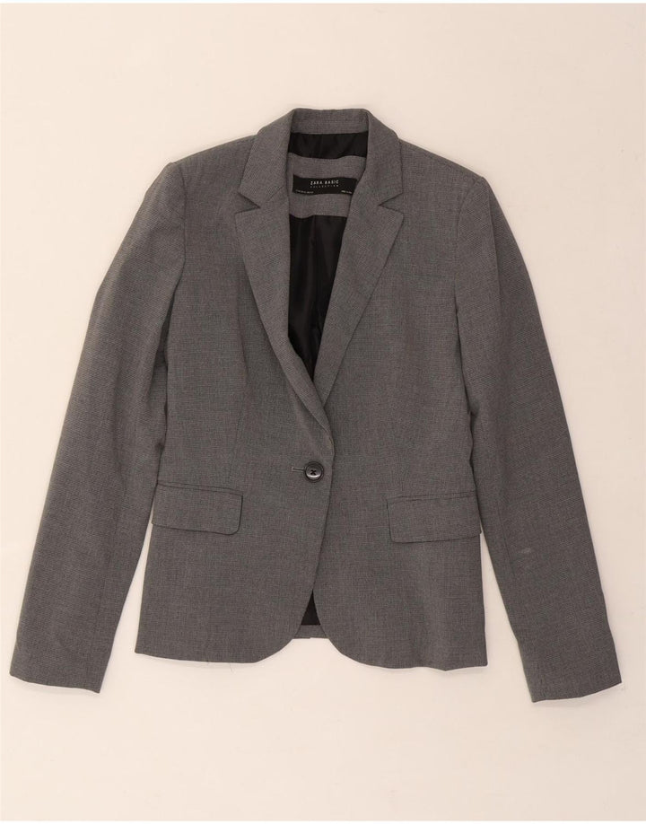 ZARA Womens 1 Button Blazer Jacket EU 34 2XS Grey Houndstooth Polyester Vintage Zara and Second-Hand Zara from Messina Hembry 