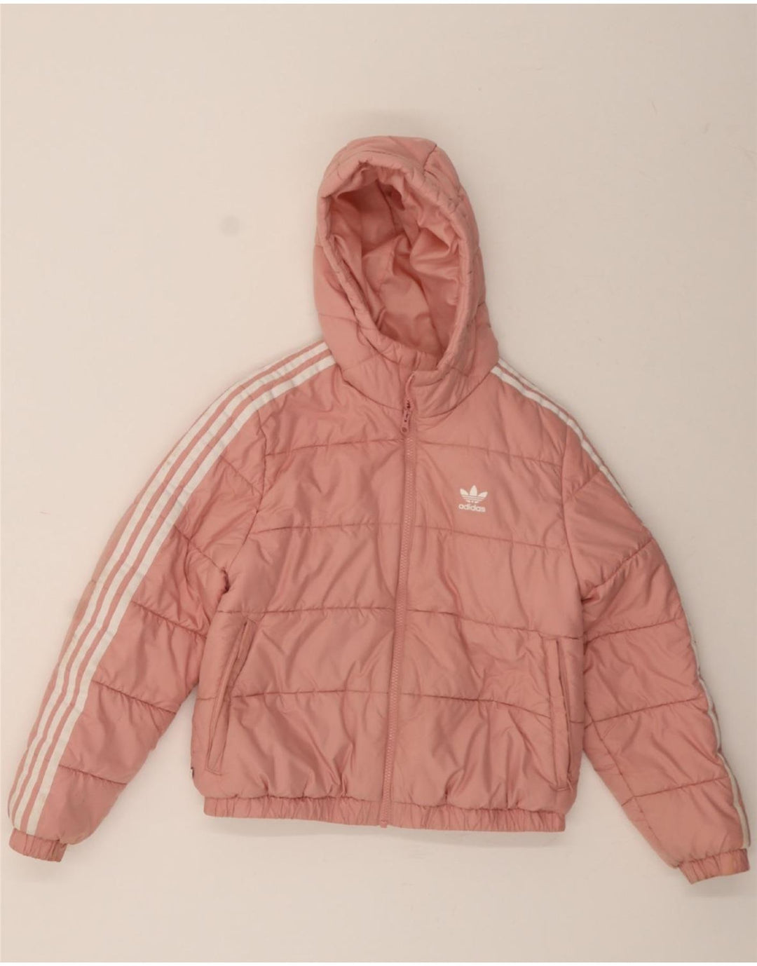 ADIDAS Girls Hooded Padded Jacket 12-13 Years Pink Polyester Vintage Adidas and Second-Hand Adidas from Messina Hembry 