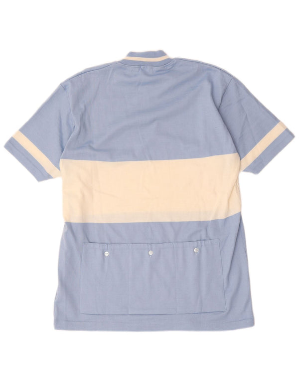 T-shirt vintage da uomo con zip e collo 2XL in lana color block blu