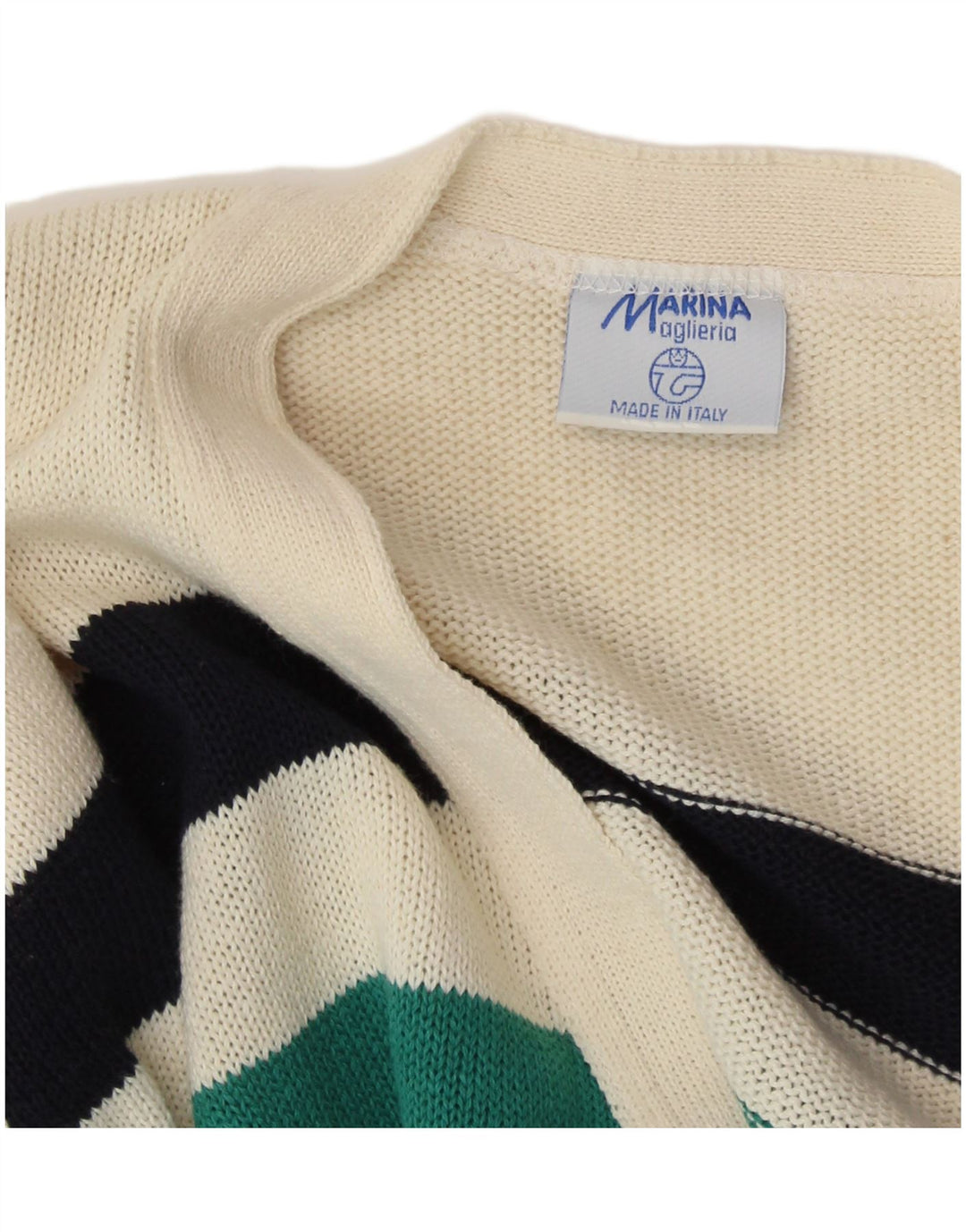 Maglione cardigan grafico da uomo VINTAGE piccolo a righe bianco sporco
