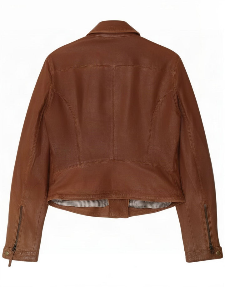 Massimo Dutti Giacca in pelle da motociclista da donna UK 10 Small Marrone