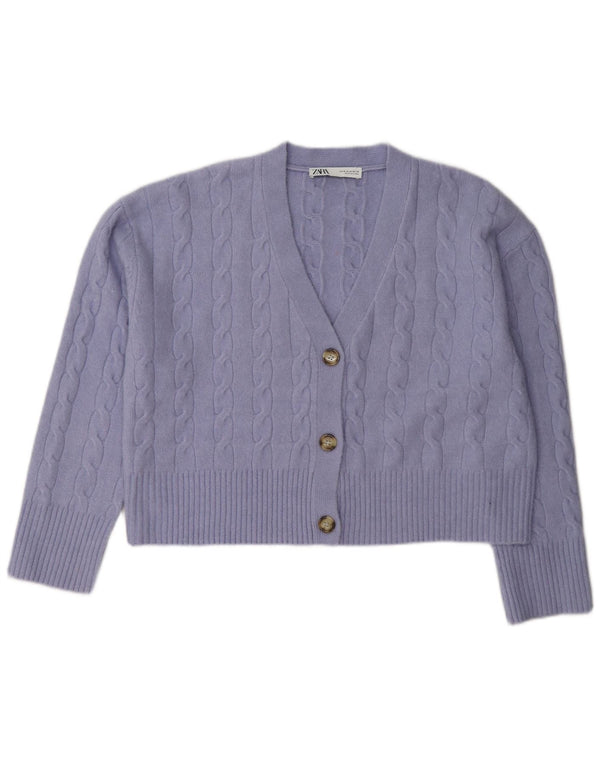 Zara Womens Crop Cardigan Sweater UK 14 Medium Purple Polyester