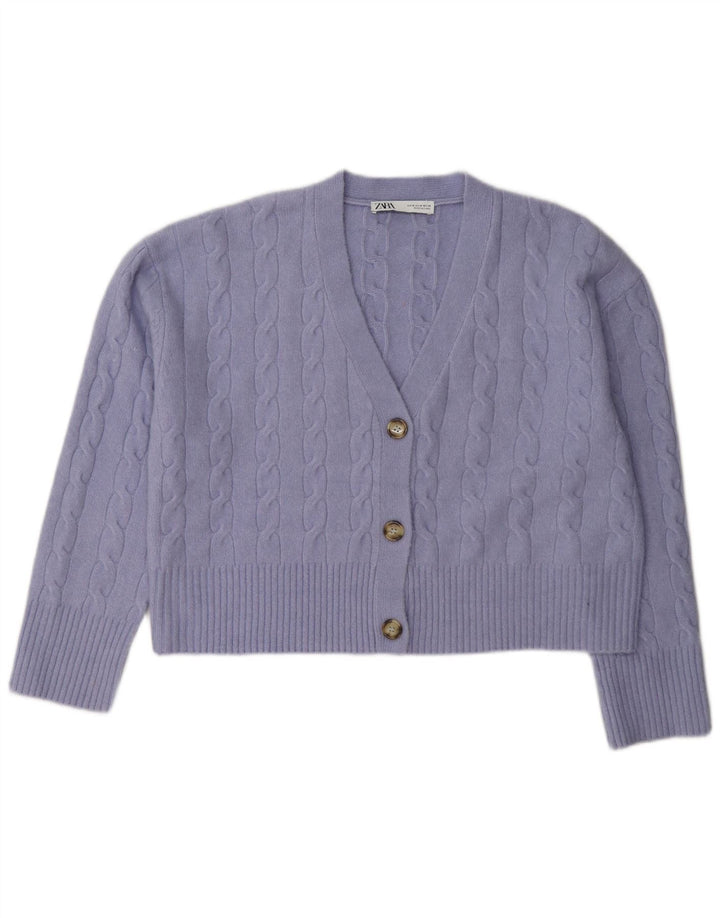 Maglione cardigan corto da donna Zara UK 14 Poliestere viola medio