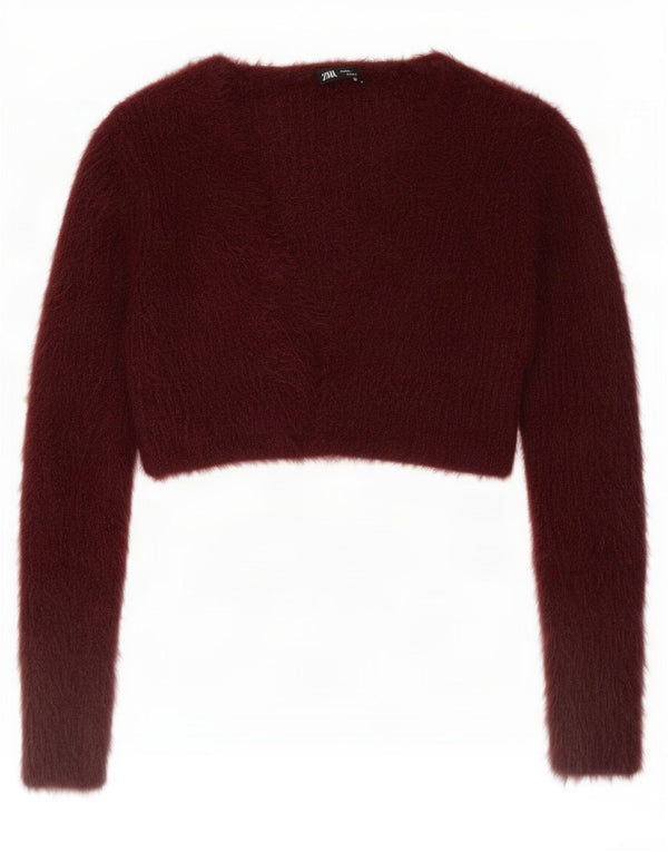 Maglione Bolero aperto da donna Zara UK 10 piccolo bordeaux