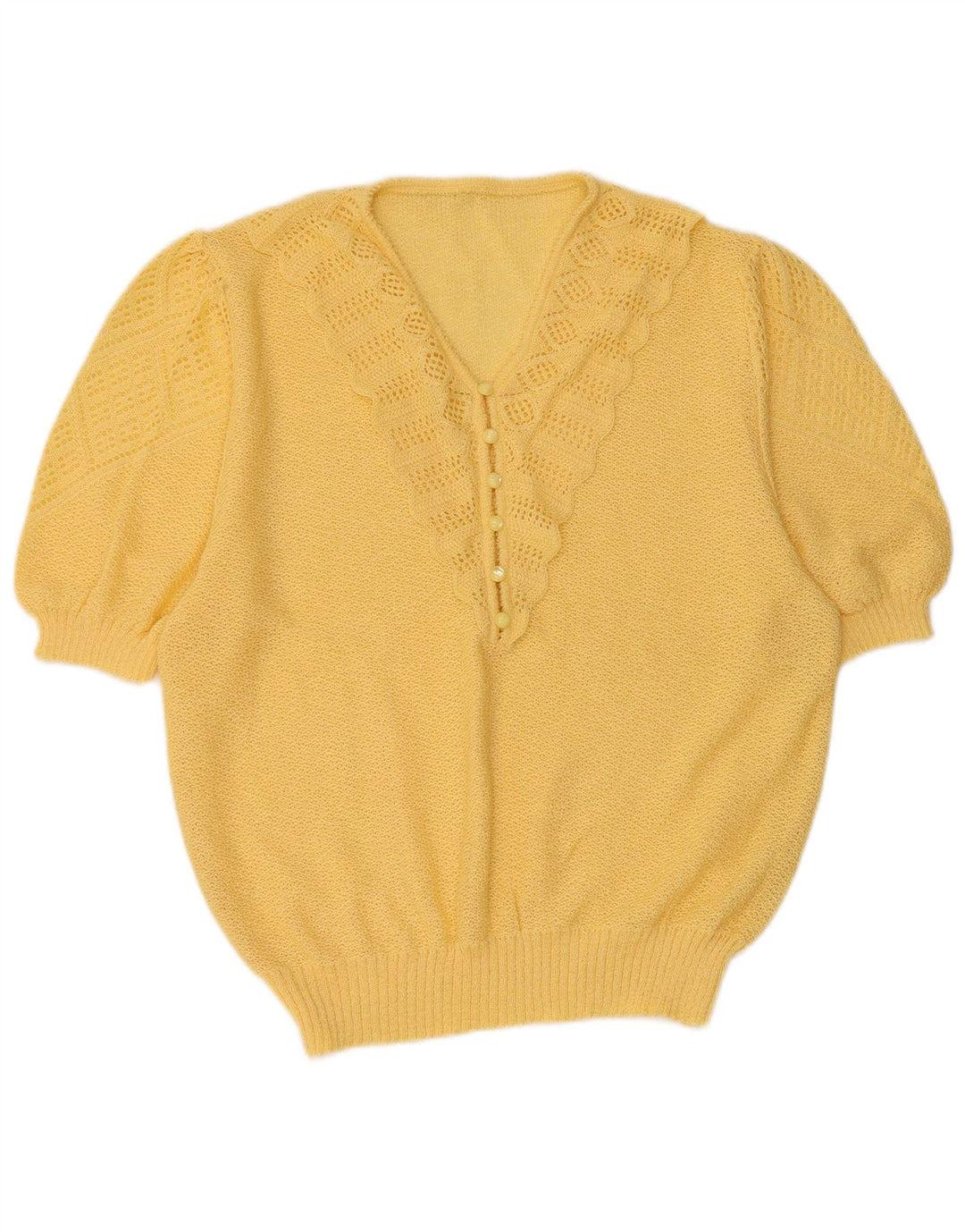 Maglione da donna VINTAGE a maniche corte con scollo a V UK 16 grande giallo