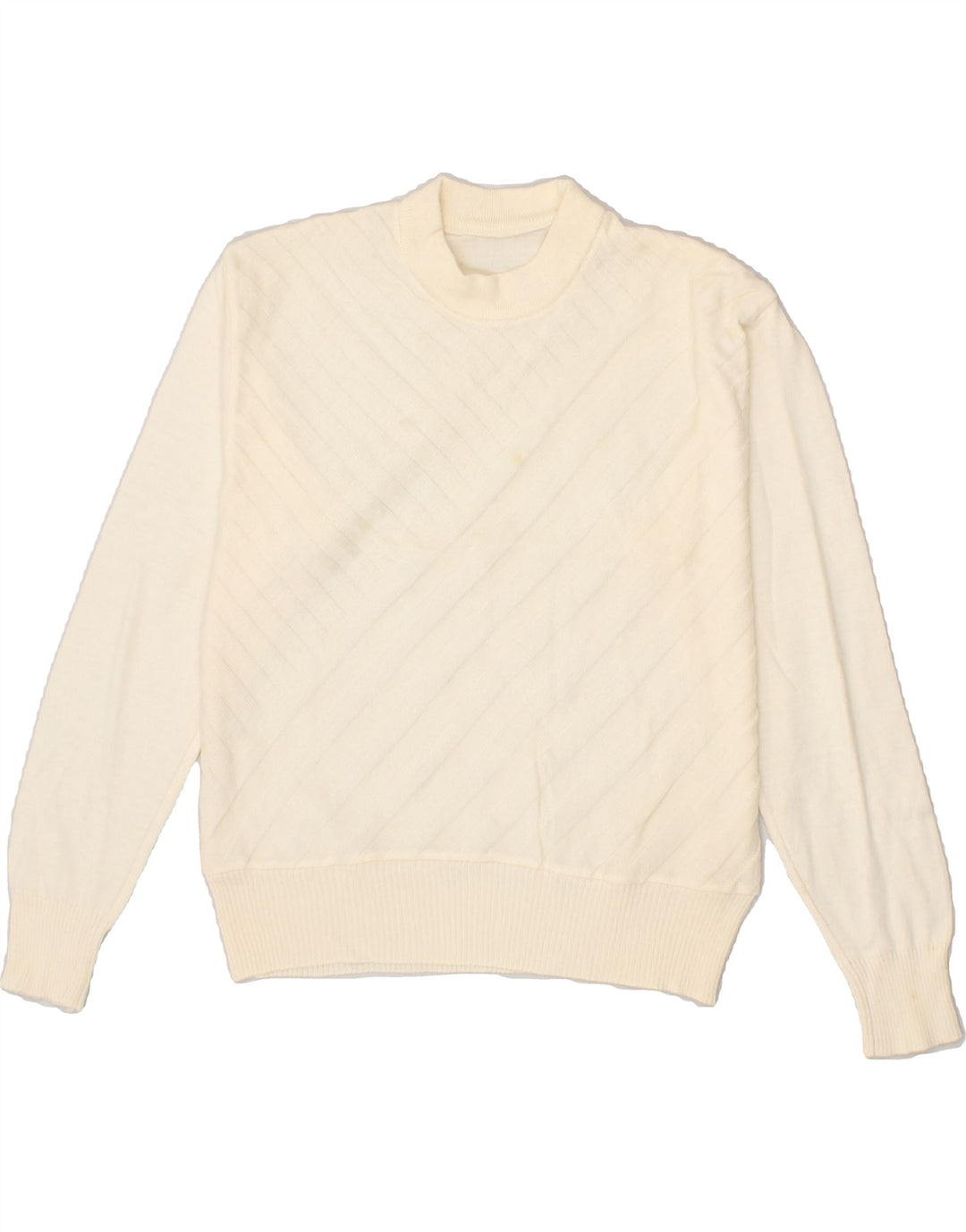 VINTAGE Womens Crew Neck Jumper Sweater UK 14 Medium Beige Polyacrylic | Vintage Vintage | Thrift | Second-Hand Vintage | Used Clothing | Messina Hembry 