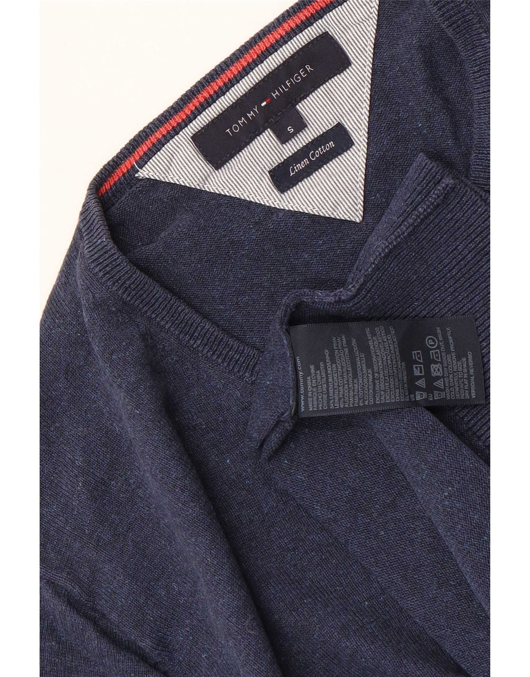 Maglione maglione con scollo a V da uomo Tommy Hilfiger piccolo lino blu navy