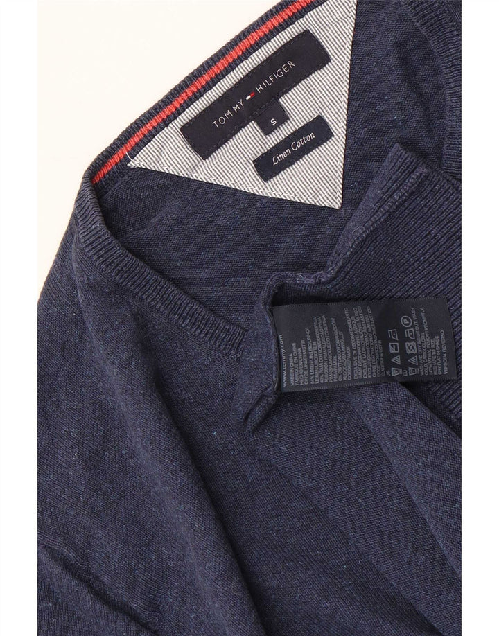 Maglione maglione con scollo a V da uomo Tommy Hilfiger piccolo lino blu navy