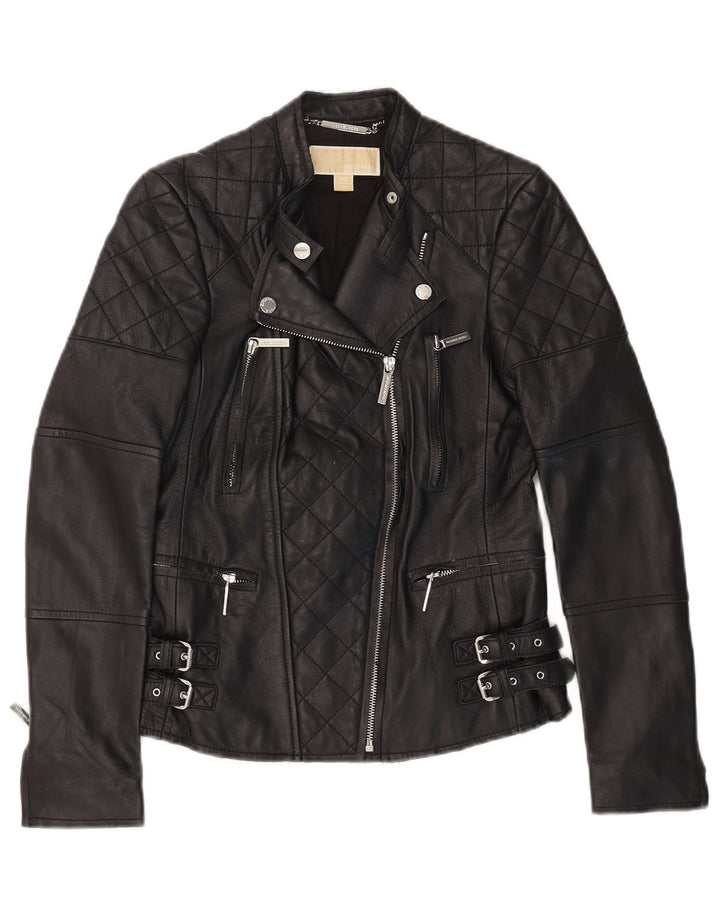 Giacca da motociclista in pelle corta da donna Michael Kors UK 2 2XS Pelle nera