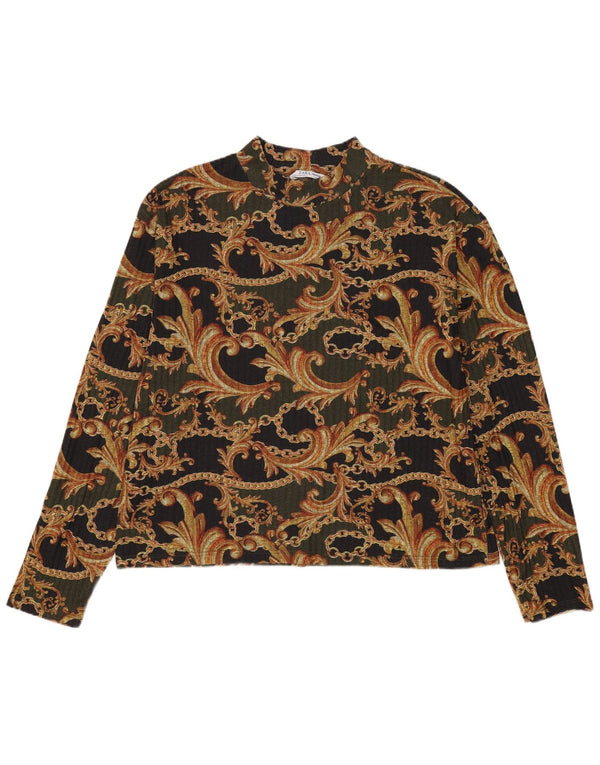 Top Zara a maniche lunghe da donna, in camicetta UK 14, poliestere Cachi medio con motivo cachemire