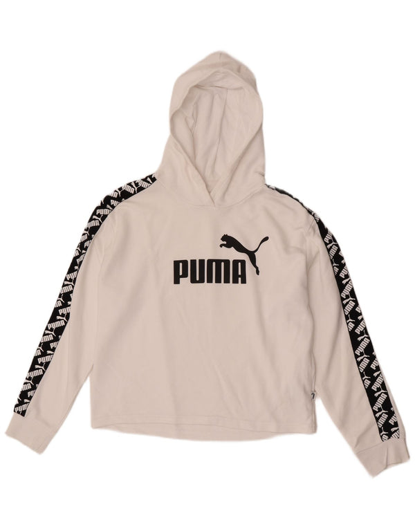 Felpa con cappuccio grafica corta da donna Puma UK 14 Medium White Colourblock
