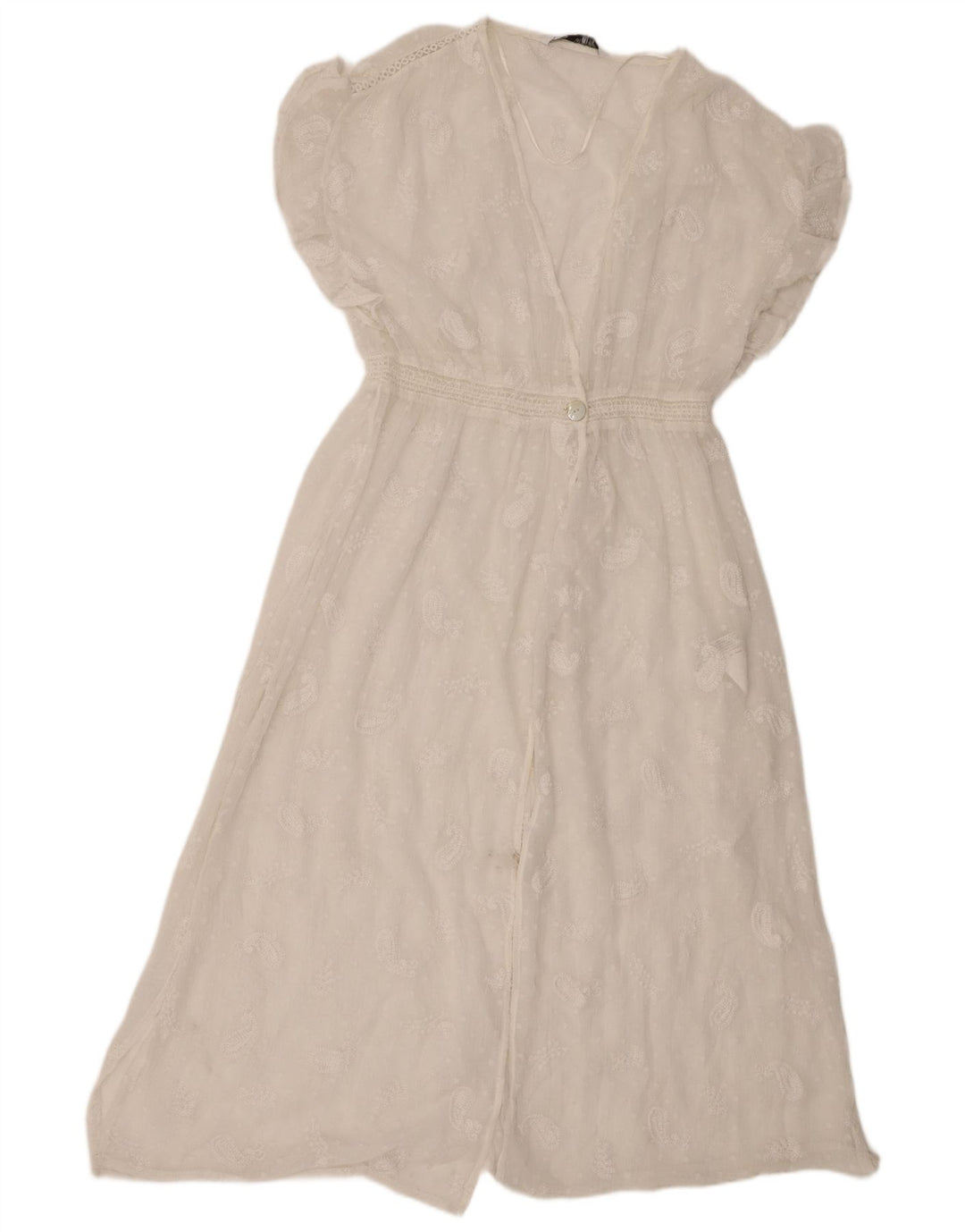 Abito maxi trasparente da donna Zara UK 8 piccolo poliestere bianco con motivo cachemire