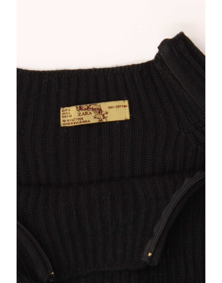 Maglione Zara da uomo con zip e collo grande in cotone nero