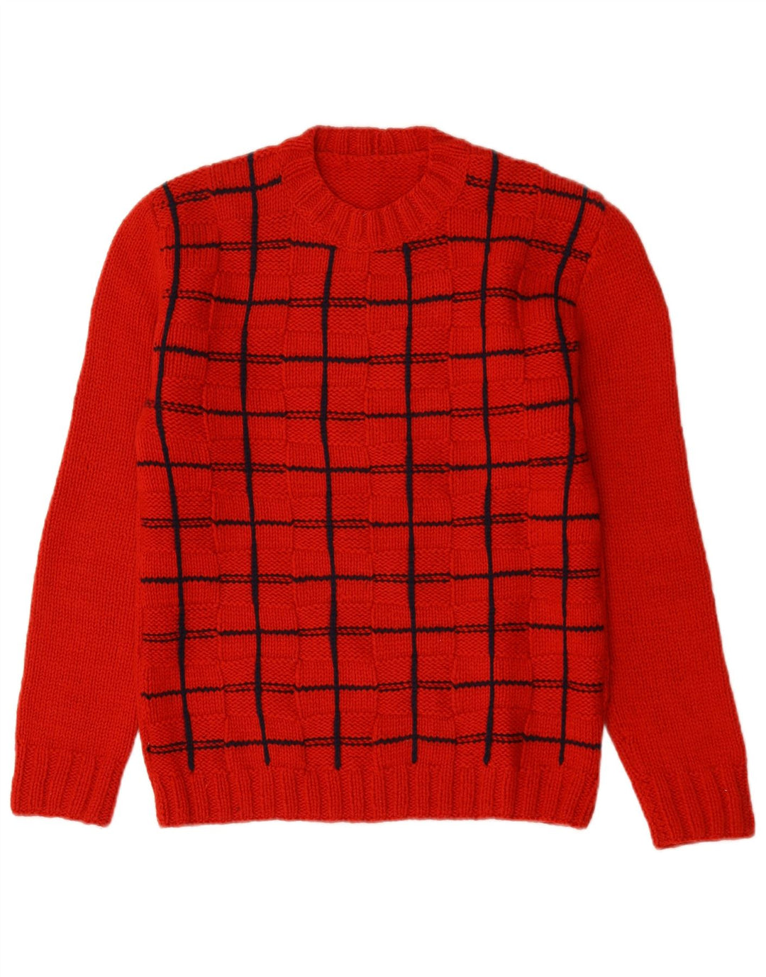 Maglione maglione girocollo da donna vintage UK 16 grande quadretto rosso