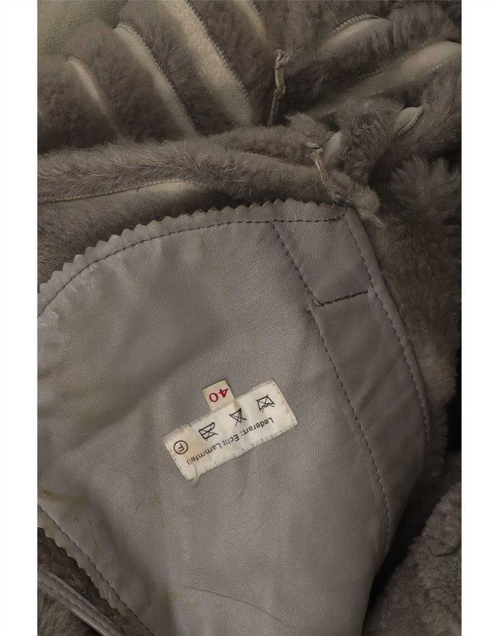 Cappotto in shearling vintage da donna EU 40 in pelle di agnello grigio medio