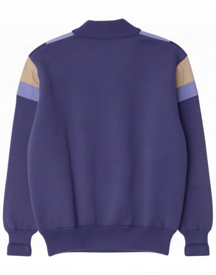 Silvy Maglione da uomo con zip e collo IT 48 piccolo in lana color block blu