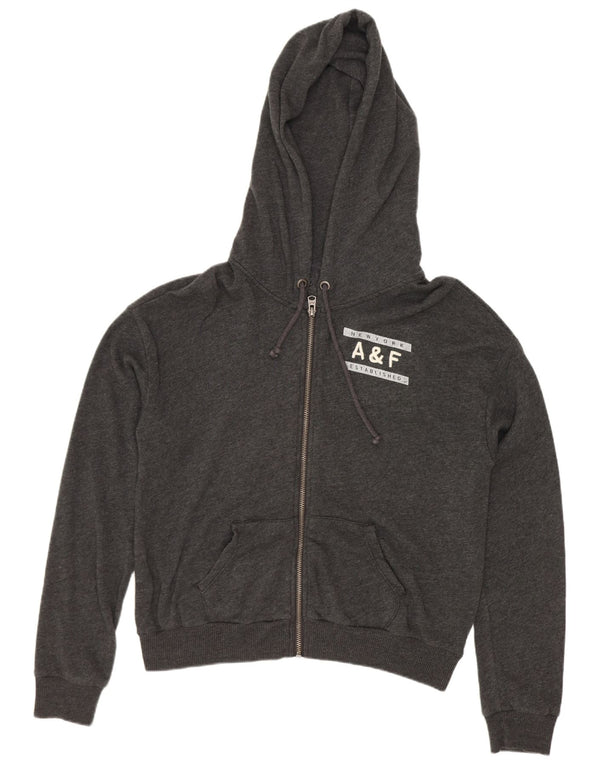 Maglione con cappuccio e zip grafica da donna Abercrombie & Fitch UK 16 grande grigio