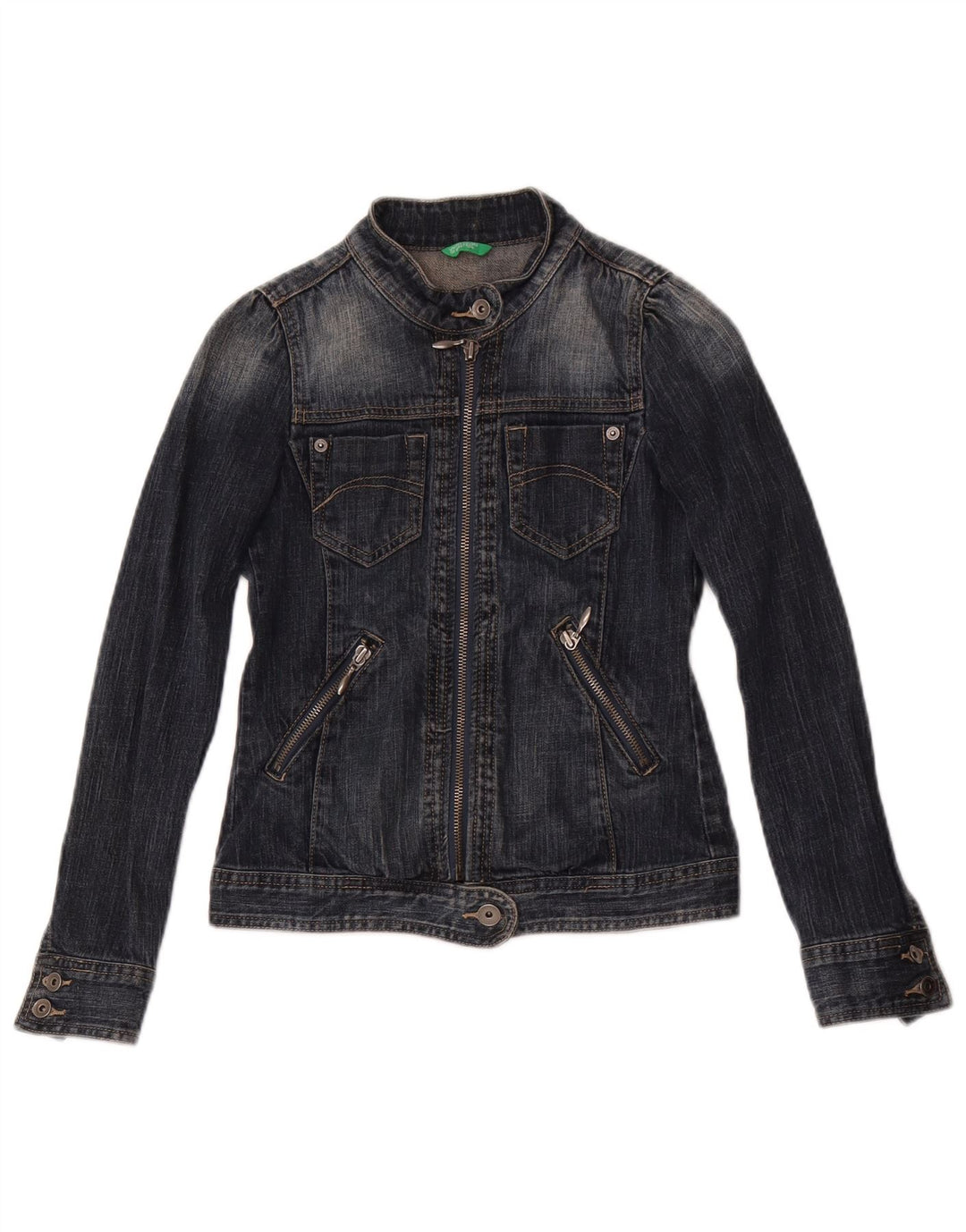 Giubbotto Jeans Bambina Benetton 8-9 Anni Large Blu Navy Cotone